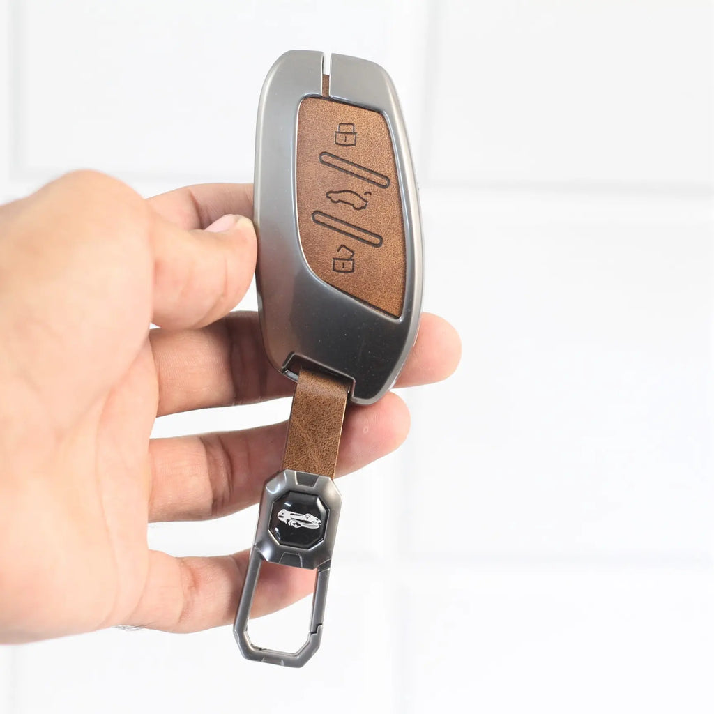 Metal Leather Car Key Cover Fit for MG Astor | MG ZS EV Smart Key