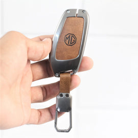 Metal Leather Car Key Cover Fit for MG Astor | MG ZS EV Smart Key