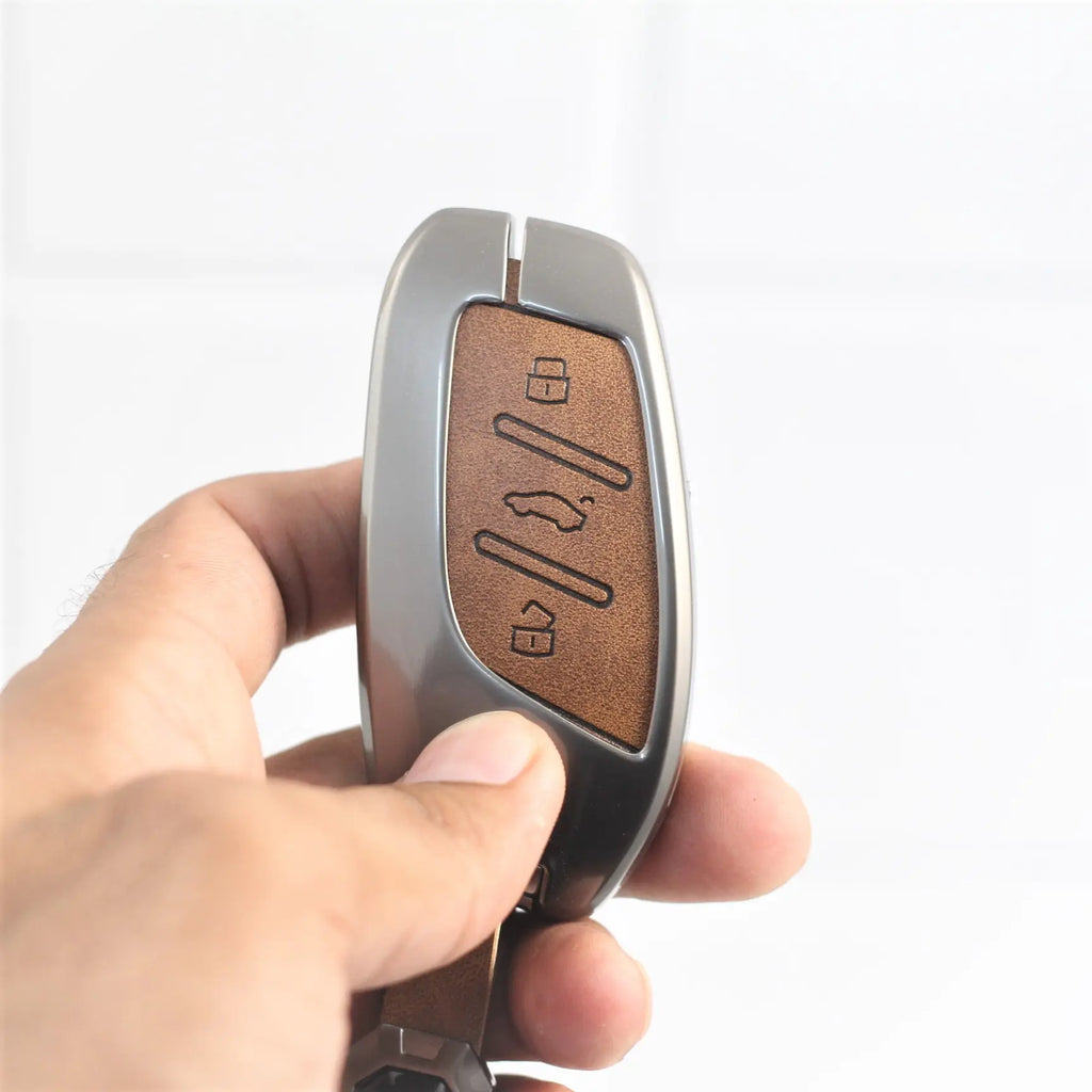 Metal Leather Car Key Cover Fit for MG Astor | MG ZS EV Smart Key