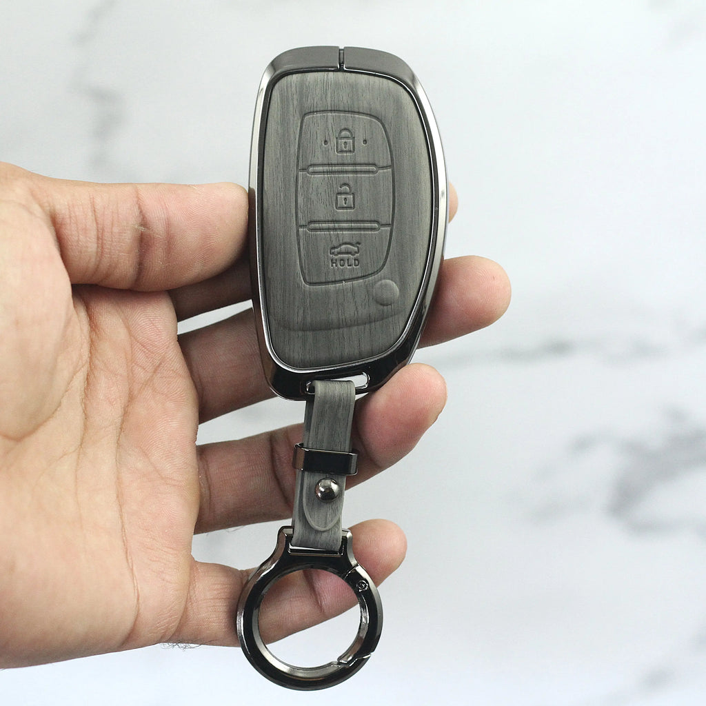 Lightest Grey Metal 3D Car keyCover for Hyundai Xcent | Exter | Creta | Venue | i20 | Aura | i10 Grand | Nios