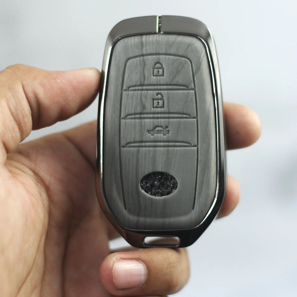 Lightest Grey Metal 3D Car keyCover for Toyota Innova Hycross | Legender | Fortuner | Innova Crysta (3 Button)