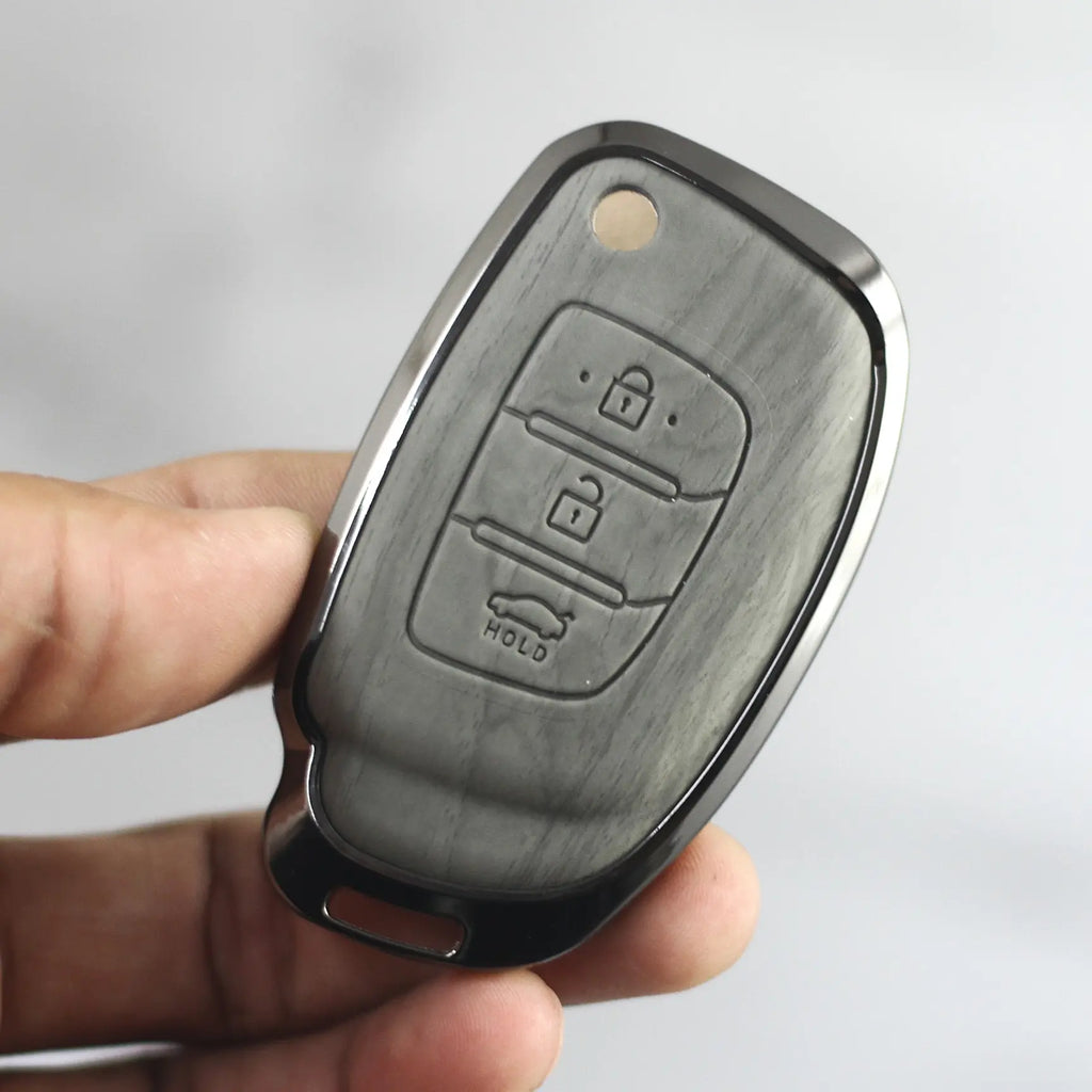 Lightest Grey Metal 3D Car keyCover for Hyundai Xcent | Exter | Creta | Venue | i20 | Aura | i10 Grand | Nios - Flip Key