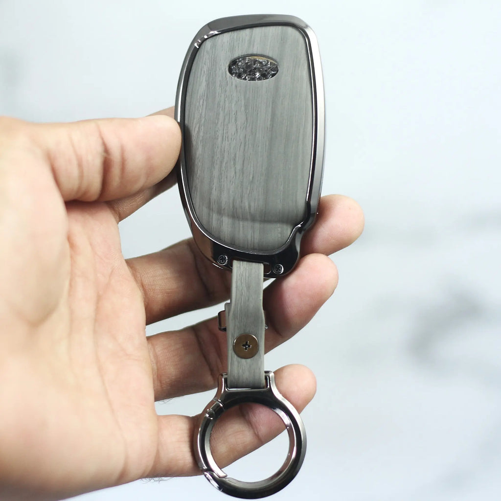 Lightest Grey Metal 3D Car keyCover for Hyundai Xcent | Exter | Creta | Venue | i20 | Aura | i10 Grand | Nios - Flip Key