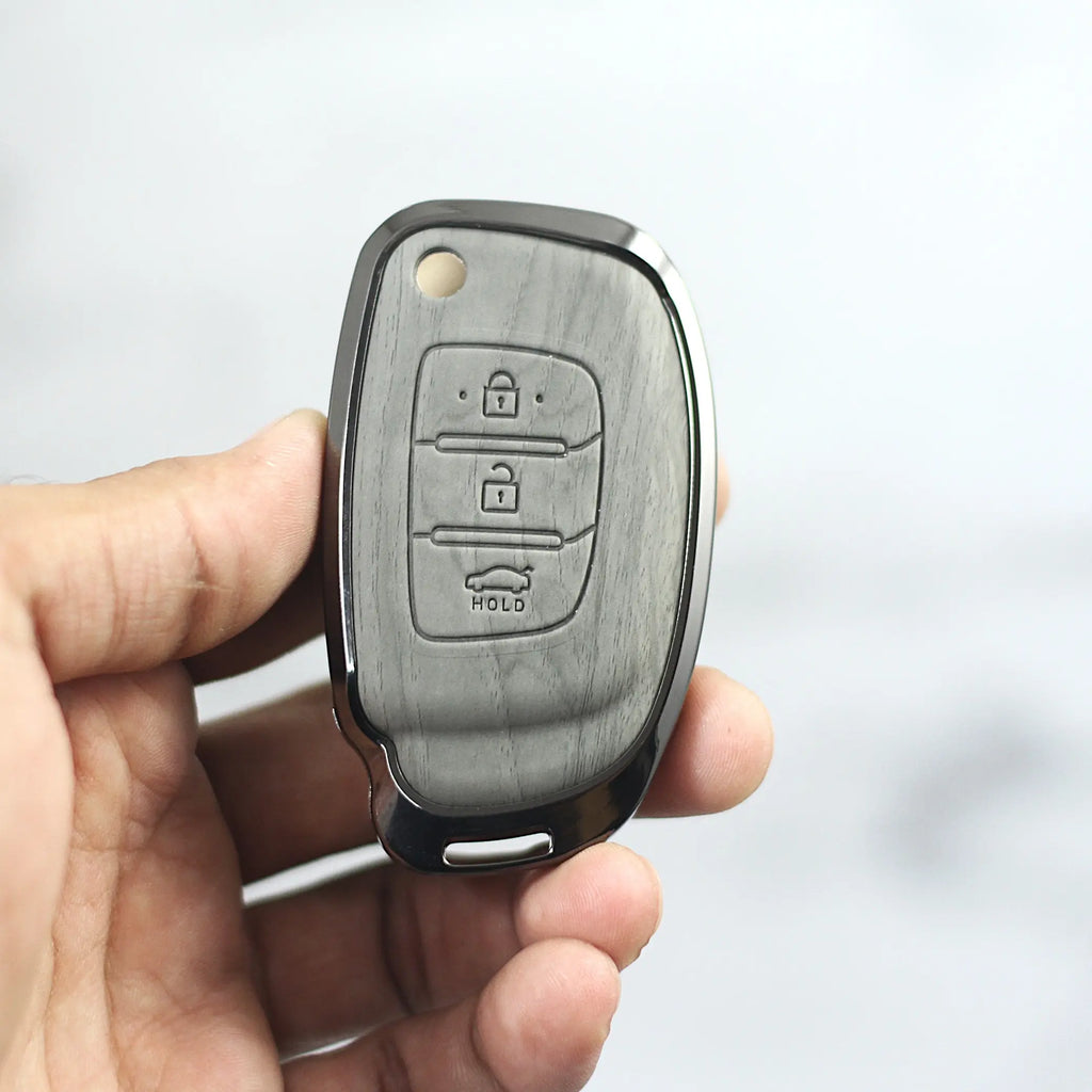 Lightest Grey Metal 3D Car keyCover for Hyundai Xcent | Exter | Creta | Venue | i20 | Aura | i10 Grand | Nios - Flip Key