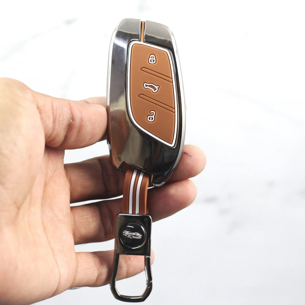 Metal Zinc Soft Silicon Key Case for MG Astor | MG ZS EV - 3 Button Smart Key