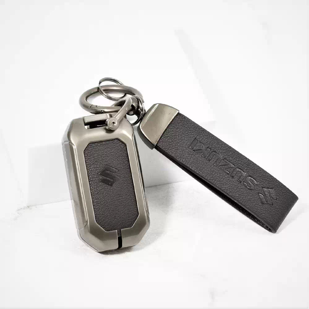 Metal Alloy Leather Key case for New Maruti Suzuki 2 Button Smart Key