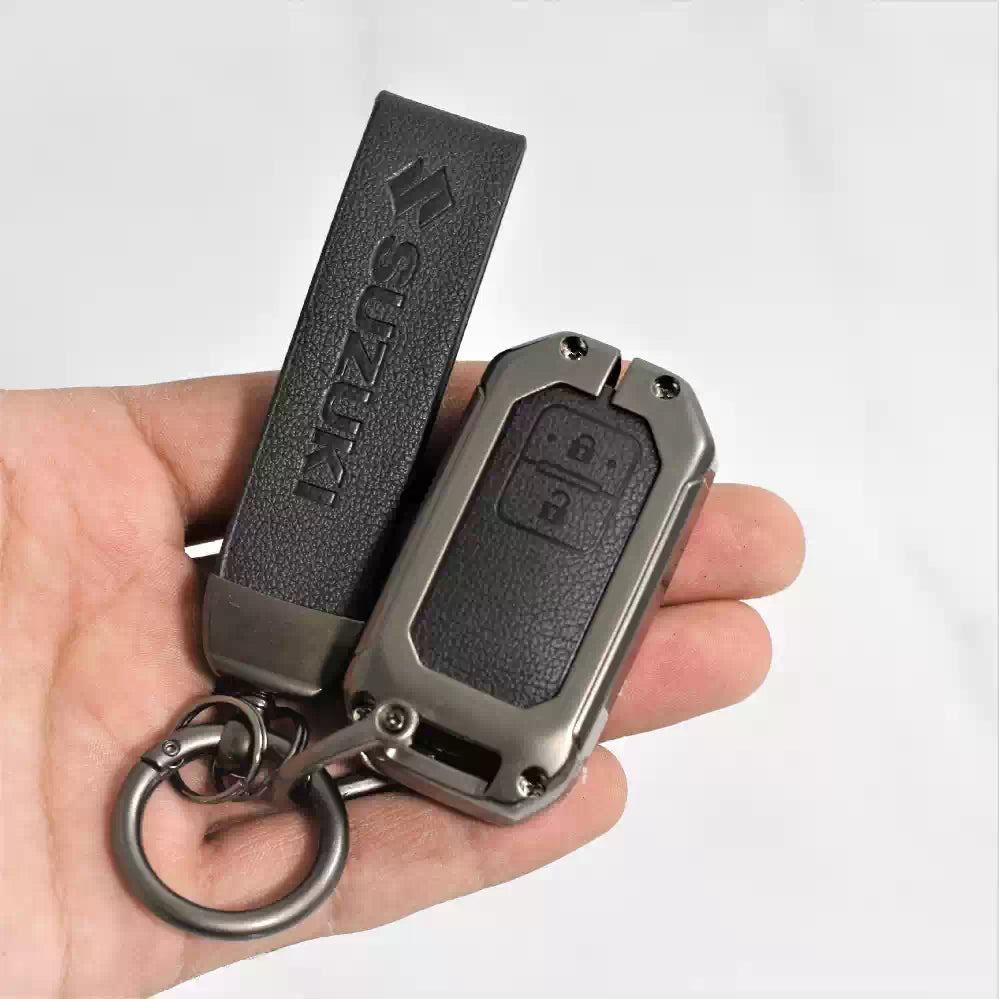 Metal Alloy Leather Key case for New Maruti Suzuki 2 Button Smart Key