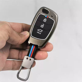 Metal Silicon Alloy Car Key case for Hyundai Aura | Exter | Venue | Nios | Xcent | i20 Active | i20 Elite | Creta (3 Button Flip Key)