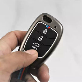 Metal Silicon Alloy Car Key case for Hyundai Aura | Exter | Venue | Nios | Xcent | i20 Active | i20 Elite | Creta (3 Button Flip Key)