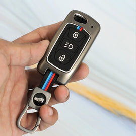 Metal Silicon Key case for Tata Harrier | Punch | Tigor | Bolt | Nexon | Hexa | Zest | Tiago Flip Key (3 Button)
