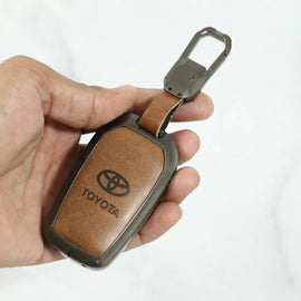 Metal Leather Key Cover for Toyota Innova Hycross | Fortuner | Innova Crysta | Legender - 3 Button Smart Key