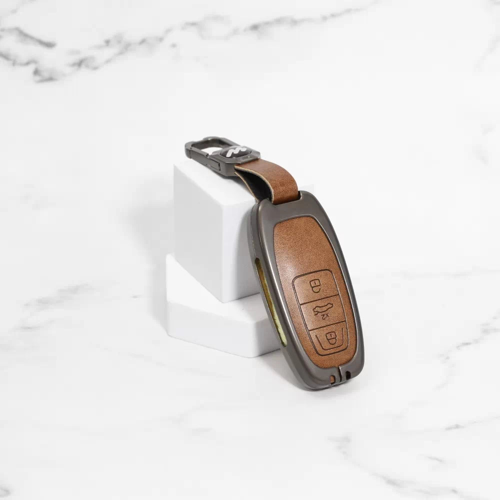 Metal Leather Key case for AUDI A3 | A4 | A5 | Q3 | Q5 | Q7 | Q8 - (3 Button)
