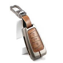 Load image into Gallery viewer, Metal Leather Key case for Volkswagen Tiguan | Virtus | Tayron | Tiguan R-line &amp; Skoda Kushaq | Superb | Kodiaq | Slavia - (3 Button)