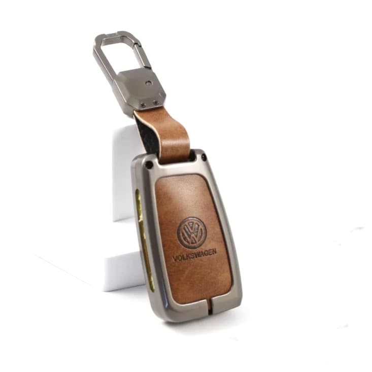 Metal Leather Key case for Volkswagen Tiguan | Virtus | Tayron | Tiguan R-line & Skoda Kushaq | Superb | Kodiaq | Slavia - (3 Button)