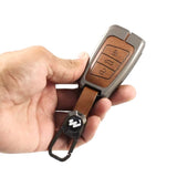 Metal Leather Key case for Volkswagen Tiguan | Virtus | Tayron | Tiguan R-line & Skoda Kushaq | Superb | Kodiaq | Slavia - (3 Button)