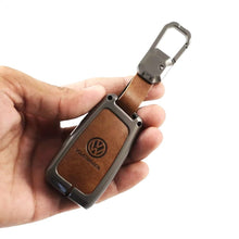 Load image into Gallery viewer, Metal Leather Key case for Volkswagen Tiguan | Virtus | Tayron | Tiguan R-line &amp; Skoda Kushaq | Superb | Kodiaq | Slavia - (3 Button)