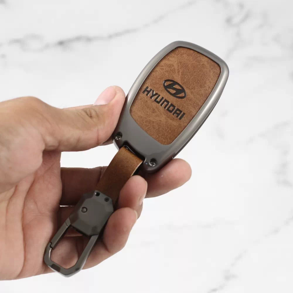 Metal Leather Key case for Hyundai Creta | Aura | i10 grand | Exter | Venue | Nios | Xcent | i20  (3 Button)