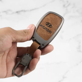 Metal Leather Key case for Hyundai Creta | Aura | i10 grand | Exter | Venue | Nios | Xcent | i20  (3 Button)