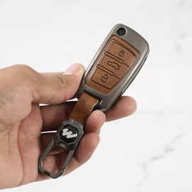 Metal Leather Key Case for  Audi A3 | A6 | Q3 | Q5 | Q7 (3 Button Flip Key)