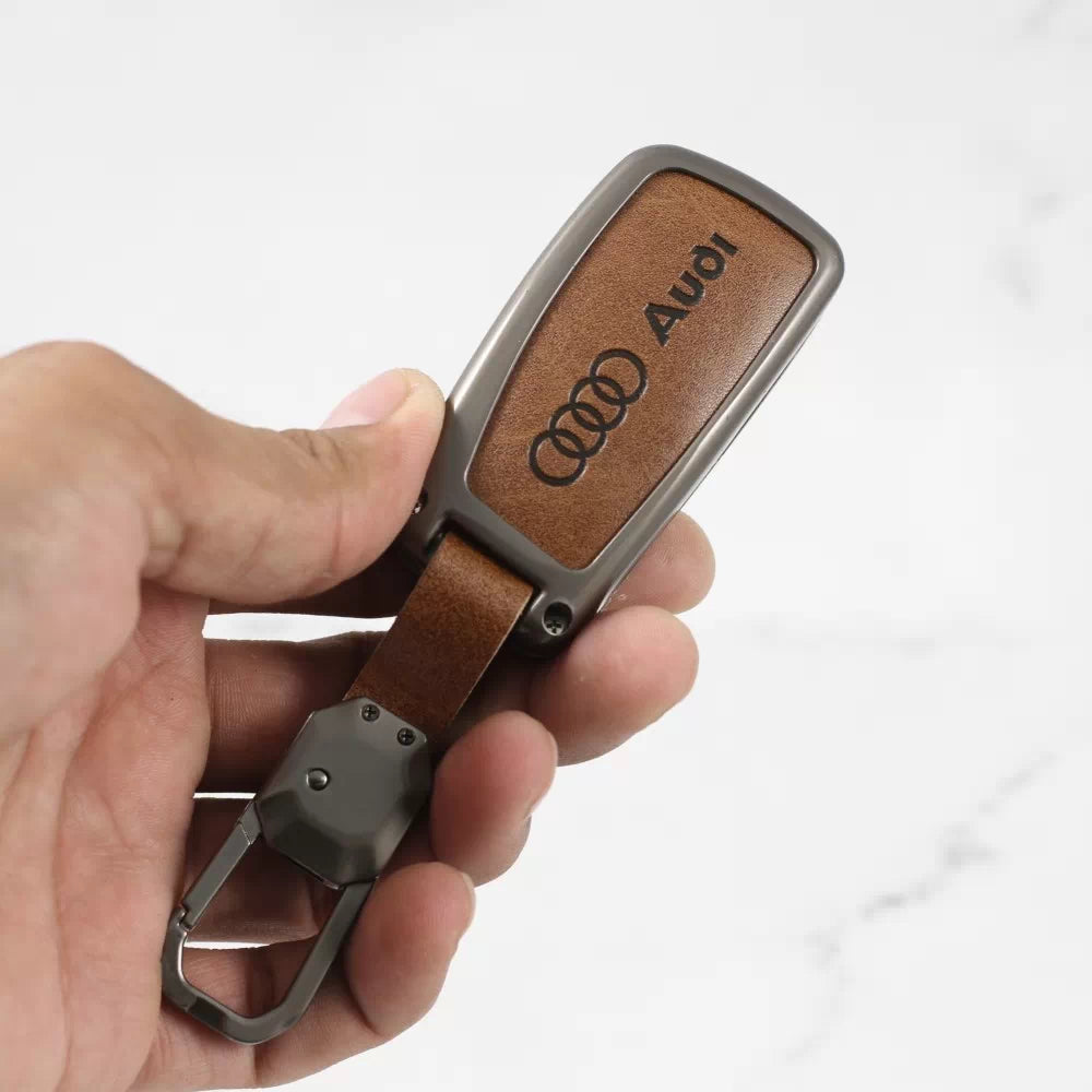 Metal Leather Key Case for  Audi A3 | A6 | Q3 | Q5 | Q7 (3 Button Flip Key)
