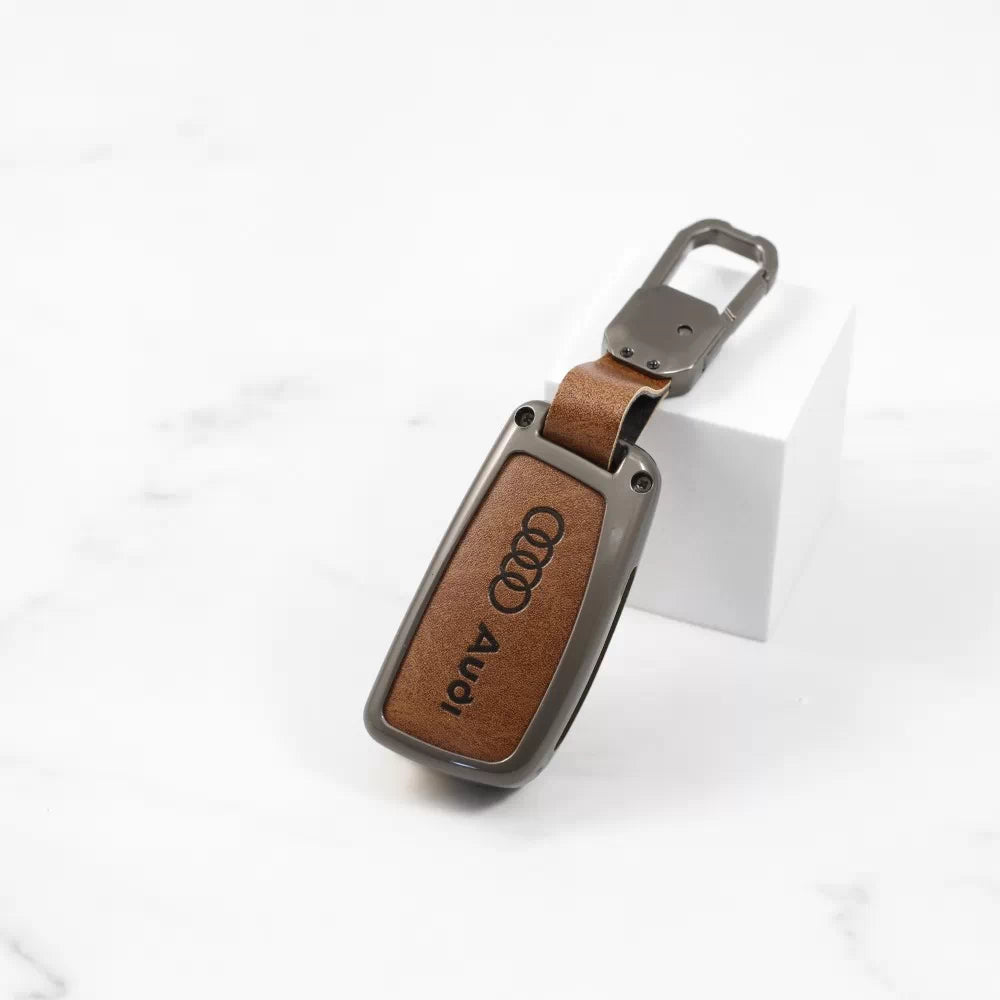 Metal Leather Key Case for  Audi A3 | A6 | Q3 | Q5 | Q7 (3 Button Flip Key)