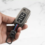 Metal Silicon Car Key case for Skoda Rapid | Yeti | Superb | Laura | Fabia | Octavia | Volkswagen Jetta | Vento | Polo | Ameo (3 Button)