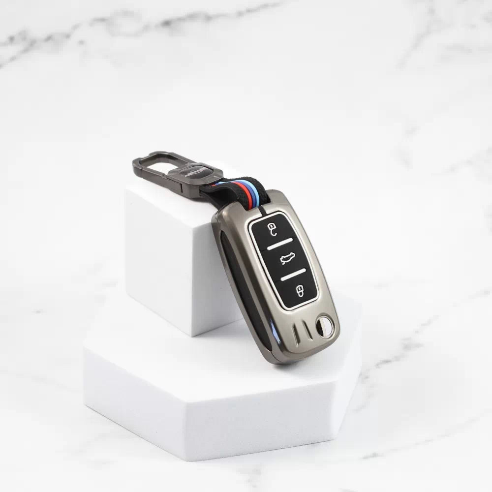 Metal Silicon Car Key case for Skoda Rapid | Yeti | Superb | Laura | Fabia | Octavia | Volkswagen Jetta | Vento | Polo | Ameo (3 Button)