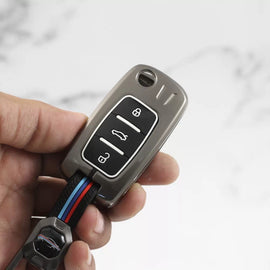 Metal Silicon Car Key case for Skoda Rapid | Yeti | Superb | Laura | Fabia | Octavia | Volkswagen Jetta | Vento | Polo | Ameo (3 Button)