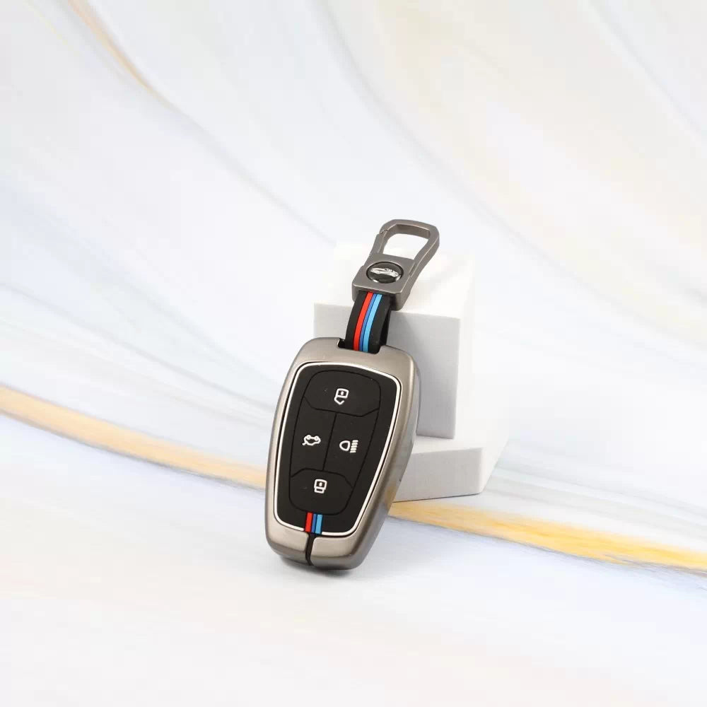 Metal Silicon Car Key Cover for Tata Altroz | Punch | Tiago | Bolt | Harrier | Tigor | Gravitas | Nexon | New Safari - (4 Button)