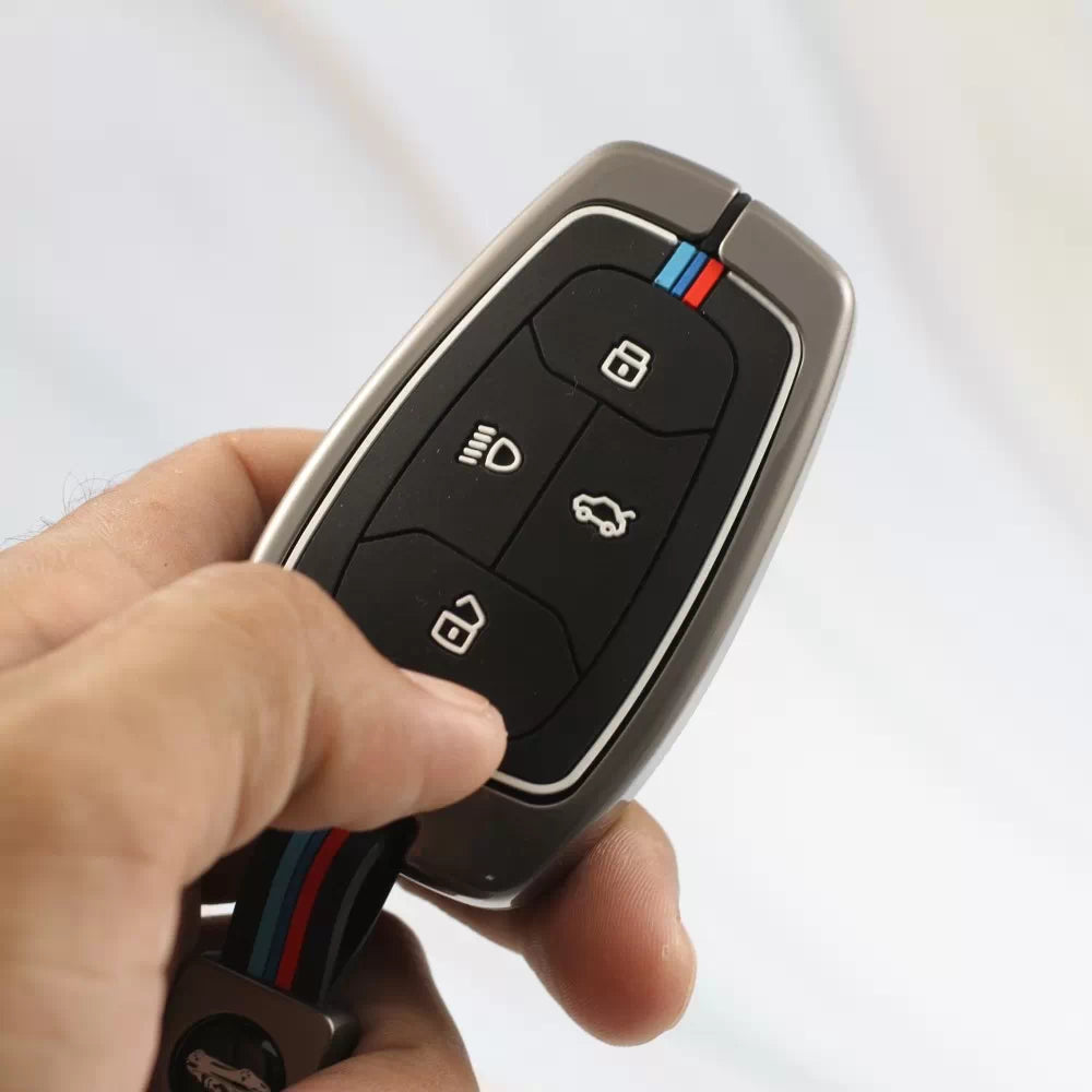Metal Silicon Car Key Cover for Tata Altroz | Punch | Tiago | Bolt | Harrier | Tigor | Gravitas | Nexon | New Safari - (4 Button)