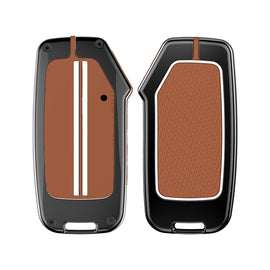 Luxury Zinc Alloy Metal Soft Silicon Key Case for New Kia Seltos 2023 Facelift | Carens X Line | Sonet Facelift - 4 Button Smart Key - TAN COLOR