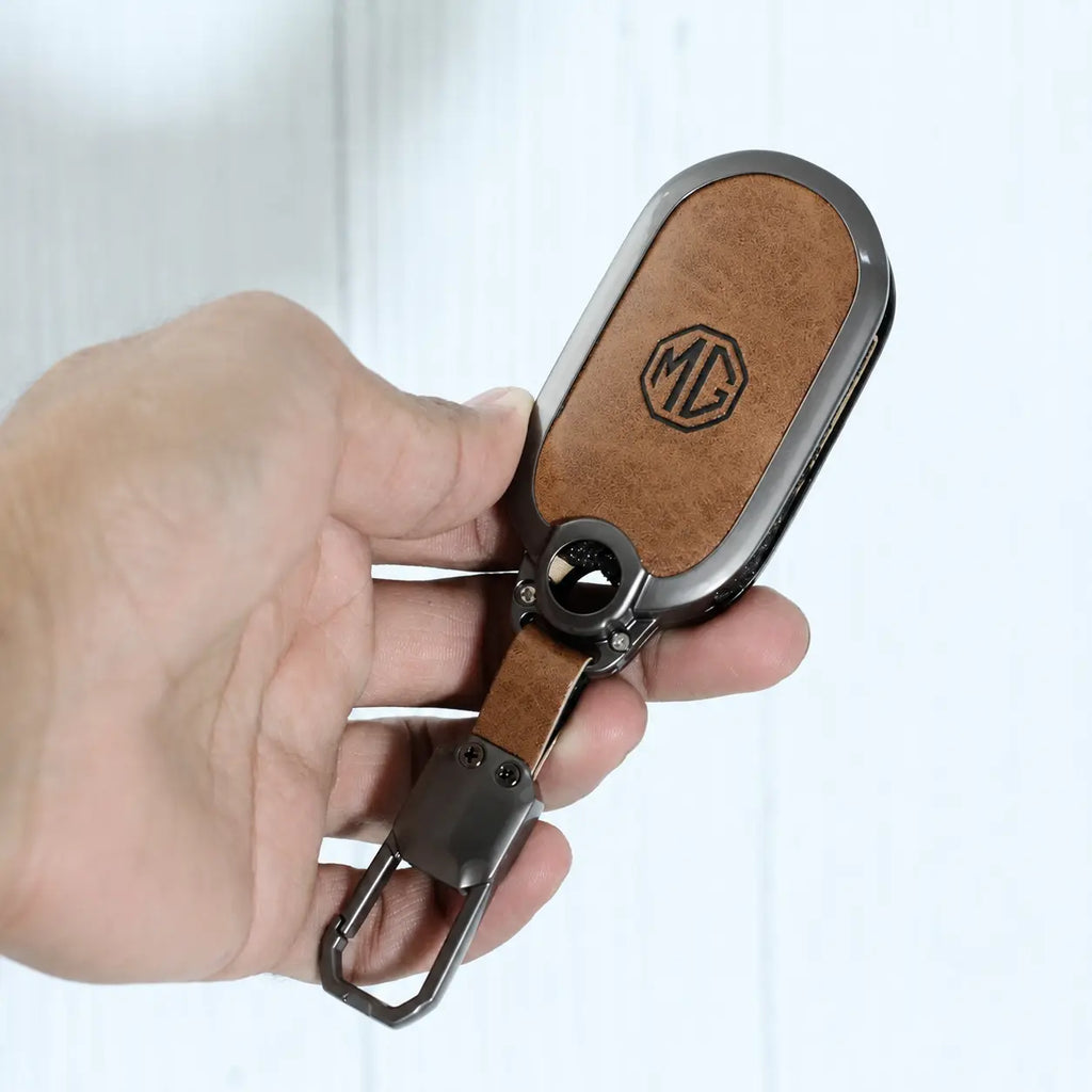 Metal Leather Key Cover Fit for MG Comet EV Electric 3 Button Flip Key