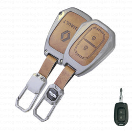Metal Leather Key Cover Fit for Renault Triber | Kwid | Duster | Datsun redi-GO Flip key