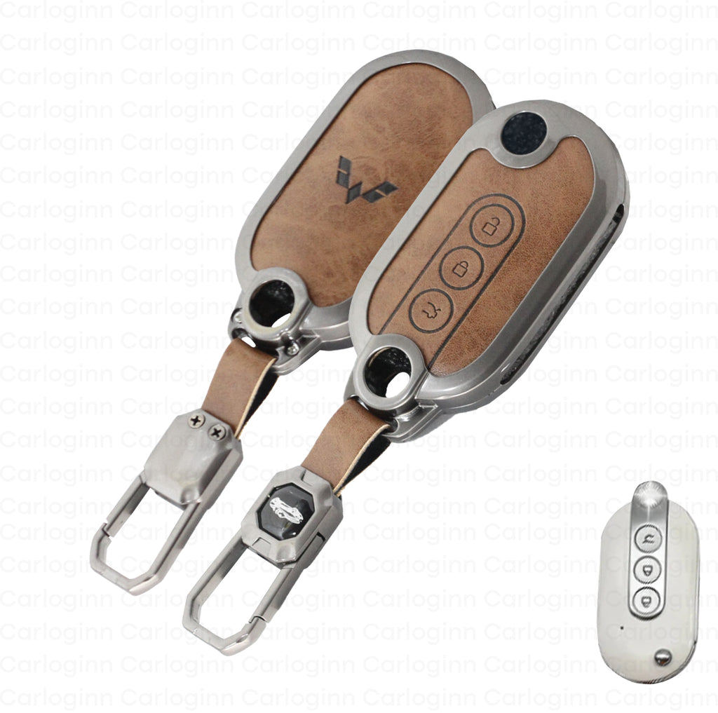 Metal Leather Key Cover Fit for MG Comet EV Electric 3 Button Flip Key