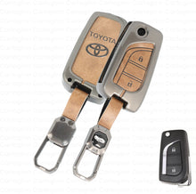 Load image into Gallery viewer, Metal Leather Car Key Case Fit for Toyota Innova Crysta | Corolla Altis Flip Key (2 Button)