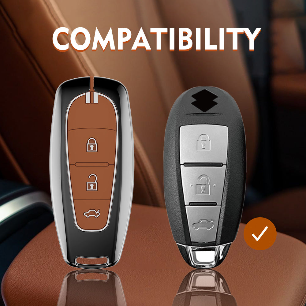 Zinc Alloy Metal Soft Silicon Key Case fo Maruti Suzuki Baleno | Vitara Brezza | Ignis | S-Cross | Ciaz 3 Button Smart Key (Copy)