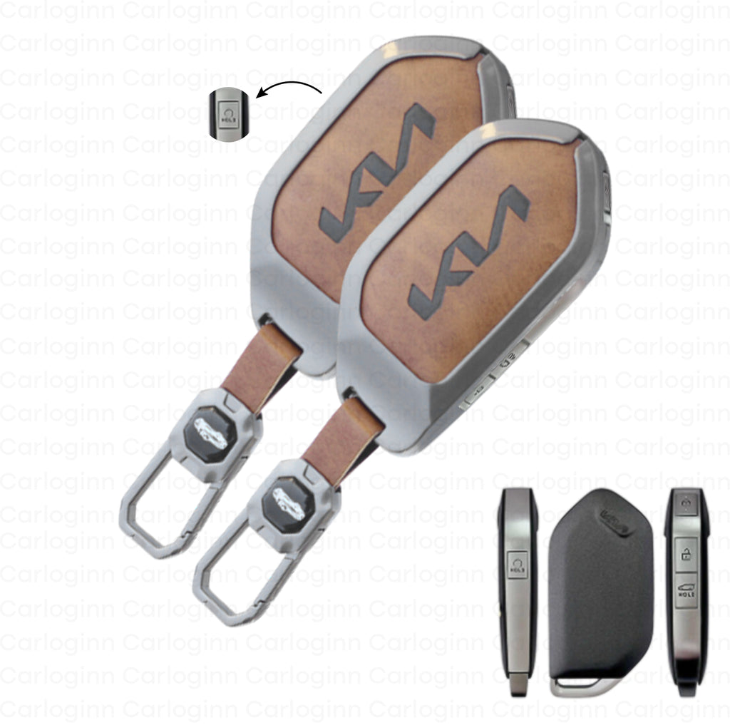 Metal Leather key Case for Kia Syros 4 Button Smart Key