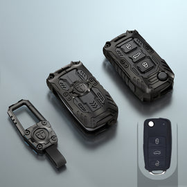 Premium Metal Black Transformer Series Soft Silicon Key Cover for Skoda/VW 3 Button Flip Key