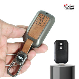 Metal Alloy Leather Key case for New Maruti Suzuki Grand Vitara | Fronx | New Brezza | XL 6 | Ignis | Baleno | New Ertiga | Ignis | New Swift | New Dezire  2 Button Smart Key (TAN)