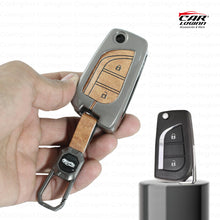 Load image into Gallery viewer, Metal Leather Car Key Case Fit for Toyota Innova Crysta | Corolla Altis Flip Key (2 Button)