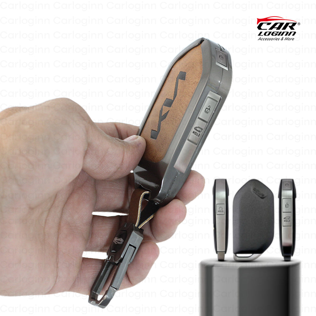 Metal Leather key Case for Kia Syros 4 Button Smart Key