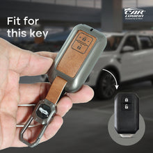 Load image into Gallery viewer, Metal Alloy Leather Key case for New Maruti Suzuki Grand Vitara | Fronx | New Brezza | XL 6 | Ignis | Baleno | New Ertiga | Ignis | New Swift | New Dezire  2 Button Smart Key (TAN)
