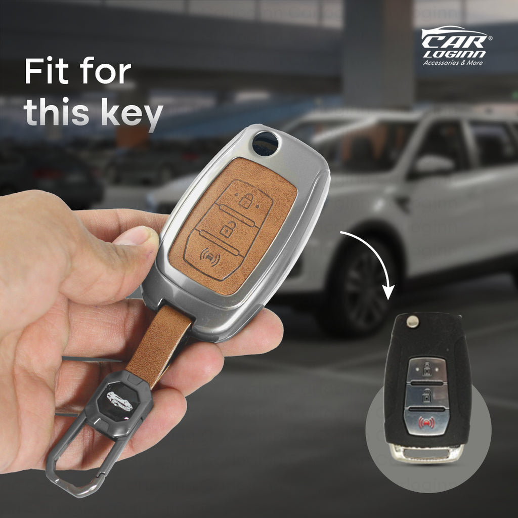 Metal Leather Key Case fit for Mahindra XUV-300 Flip Key