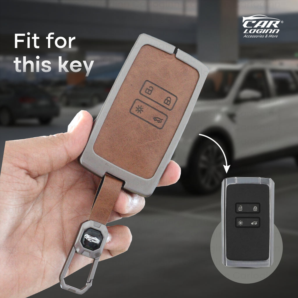Metal Leather Car Keycover for Renault Triber | Kiger | New Kwid Smart Key