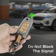 Load image into Gallery viewer, Metal Leather Car Key Case Fit for Toyota Innova Crysta | Corolla Altis Flip Key (2 Button)