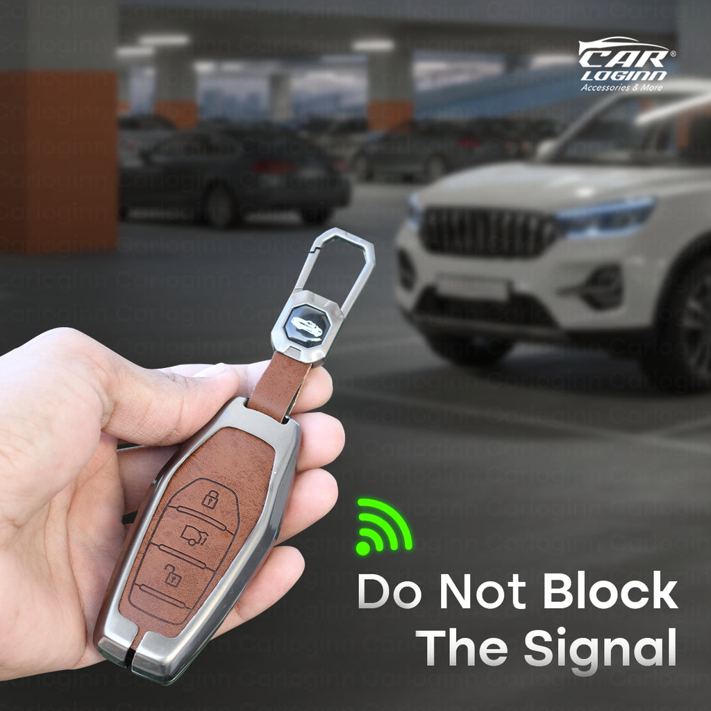 Metal Leather Key Case for Mahindra XUV - 500 Smart Key
