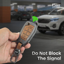 Load image into Gallery viewer, Metal Leather Car Key Case for Hyundai New Venue | New i20 | Verna 2020-21 | Old Verna Flip Key