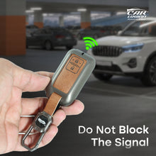 Load image into Gallery viewer, Metal Alloy Leather Key case for New Maruti Suzuki Grand Vitara | Fronx | New Brezza | XL 6 | Ignis | Baleno | New Ertiga | Ignis | New Swift | New Dezire  2 Button Smart Key (TAN)