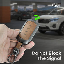 Load image into Gallery viewer, Metal Leather Car Key Cover for Tata Curvv | Curvv EV Electric | Sierra | Safari | Harrier - (4 Button)