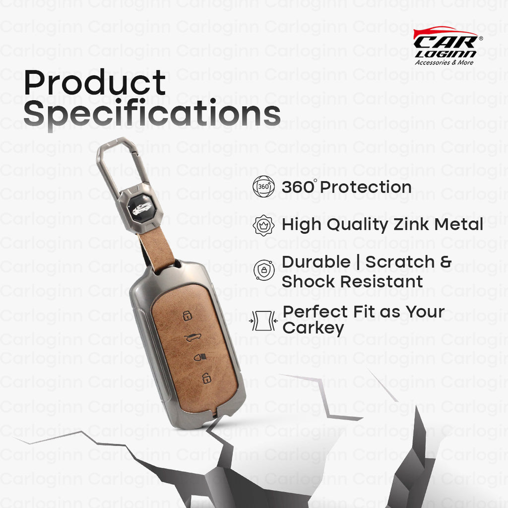 Metal Leather Car Key Cover for Tata Curve 4 Button Smart Key